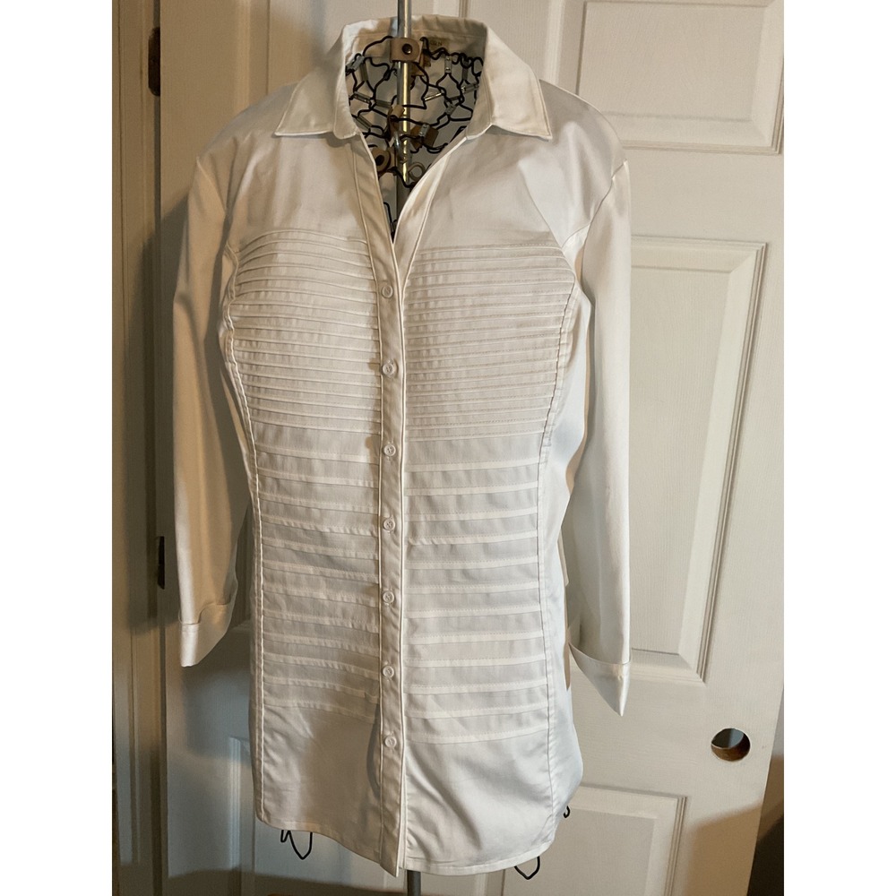 41 Hawthorn White Pleated Tunic Shirt Button Front Shirt Women XL